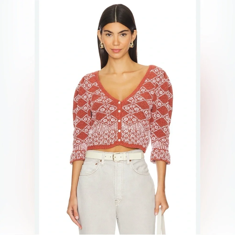 Free People Cardigan Orchid Cinnamon XS Cropped Boho Knit NWOT